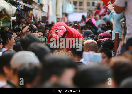 Kathmandu, Nepal. 13th Spet, 2019. Scenes on the main day of Indra Jatra festival in Kathmandu, Nepal. Sarita Khadka/Alamy Live News Stock Photo