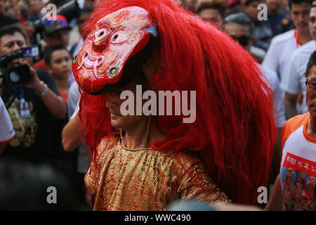 Kathmandu, Nepal. 13th Spet, 2019. Scenes on the main day of Indra Jatra festival in Kathmandu, Nepal. Sarita Khadka/Alamy Live News Stock Photo