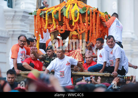 Kathmandu, Nepal. 13th Spet, 2019. Scenes on the main day of Indra Jatra festival in Kathmandu, Nepal. Sarita Khadka/Alamy Live News Stock Photo