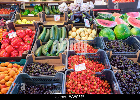 Fruits and vegetables for sale at a market in Wroclaw, Poland Stock Photo