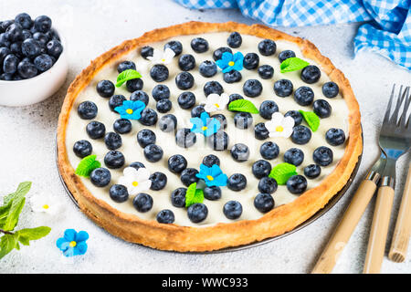 Blueberry cake tart with mascarpone. Stock Photo