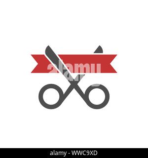 Grand opening icon. Scissors and ribbon sign, Vector illustration Stock Vector
