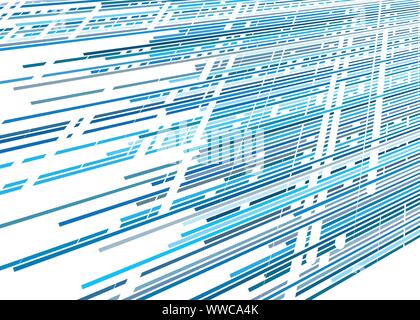 Grid, mesh with intermittent, dashed lines. Intersecting dynamic stripes. Irregular grating, lattice texture. Interlocking, criss-cross abstract geome Stock Vector