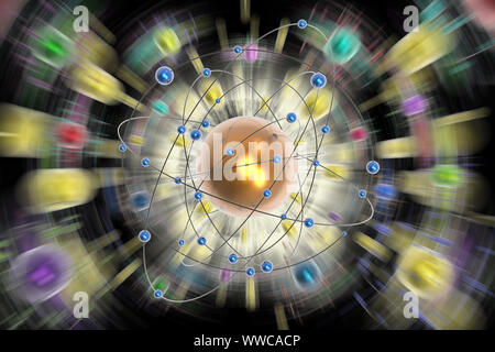 3D illustration. Abstract image. Space, atoms, planets, molecules, electrons on black background. Stock Photo