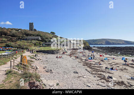 Wembury a village in the South Hams with the Old Mill tea rooms, South West Coastal Path and Parish Church Stock Photo
