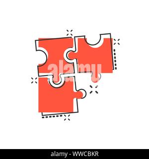 Puzzle compatible icon in comic style. Jigsaw agreement vector cartoon ...