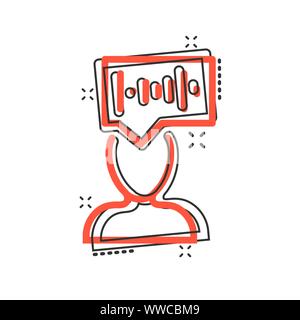 Voice recognition icon in comic style. Authentication sound vector cartoon illustration on white isolated background. Soundwave business concept splas Stock Vector