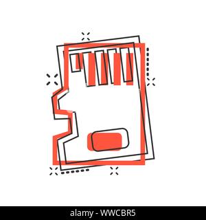 Micro SD card icon in comic style. Memory chip vector cartoon illustration on white isolated background. Storage adapter business concept splash effec Stock Vector