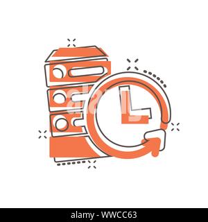 Data center icon in comic style. Clock vector cartoon illustration on white isolated background. Watch business concept splash effect. Stock Vector