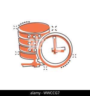 Data center icon in comic style. Clock vector cartoon illustration on white isolated background. Watch business concept splash effect. Stock Vector