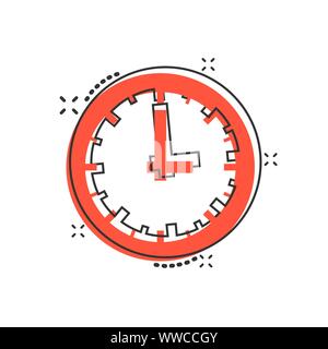 Real time icon in comic style. Clock vector cartoon illustration on white isolated background. Watch business concept splash effect. Stock Vector
