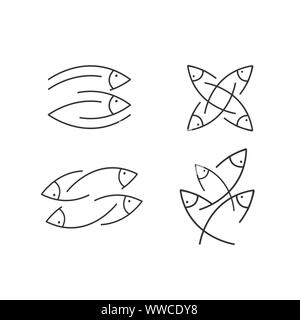 simple line fish logo design vector icon isolated on white background Stock Vector