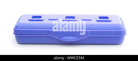 Plastic pencil case isolated on white background. Stock Photo