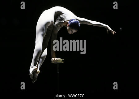 Kiev, Ukraine. 14th Sep, 2019. An artist performs during a new circus season in Kiev, Ukraine, Sept. 14, 2019. Credit: Sergey Starostenko/Xinhua Stock Photo