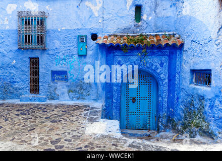 A view of the distinctive blue architecture of Chefchaouen in northwest Morocco. Stock Photo