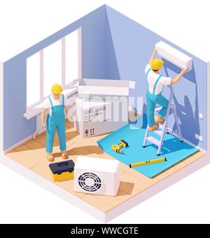 Vector isometric air conditioner installation Stock Vector