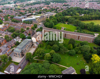 Aerial photo of the Leeds town of Headingley, showing the famous Leeds University student campus and the town centre in West Yorkshire, typical Britis Stock Photo