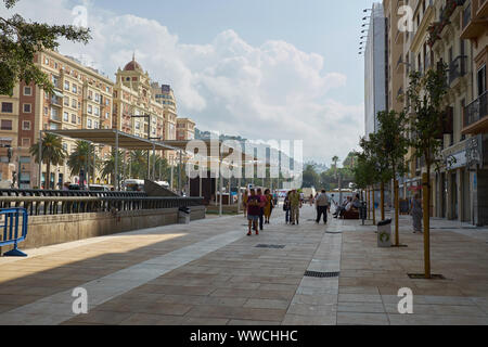 Málaga city after construction works. Alameda principal, recently pedestrianised. Andalusia, Spain. Stock Photo