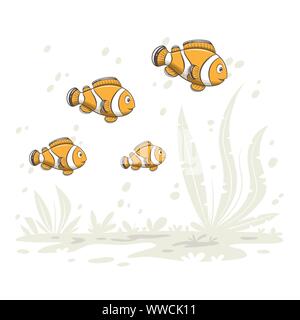 Cute cartoon fishes. Hand draw vector illustration with separate layers. Stock Vector