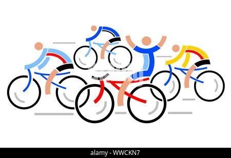 Four racing cyclists. Abstract stylized Illustration of cycling race.  Isolated on white background. Vector available. Stock Vector