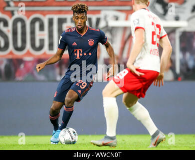Leipzig, Germany. 14th Sep, 2019. Soccer: Bundesliga, Matchday 4, RB Leipzig - Bayern Munich in the Red Bull Arena Leipzig. Player Kingsley Coman of Bavaria on the ball. Credit: Jan Woitas/dpa-Zentralbild/dpa - IMPORTANT NOTE: In accordance with the requirements of the DFL Deutsche Fußball Liga or the DFB Deutscher Fußball-Bund, it is prohibited to use or have used photographs taken in the stadium and/or the match in the form of sequence images and/or video-like photo sequences./dpa/Alamy Live News Stock Photo
