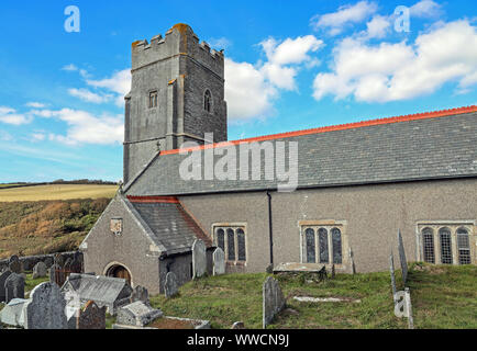 St Werburghs Church overlooks the coast at Wembury Stock Photo