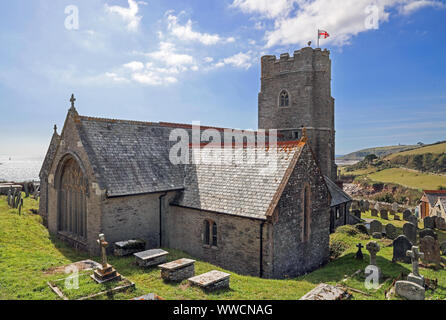 St Werburghs Church overlooks the coast at Wembury Stock Photo