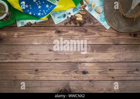 Objects are associated with Brazil on boards with space for an inscription Stock Photo