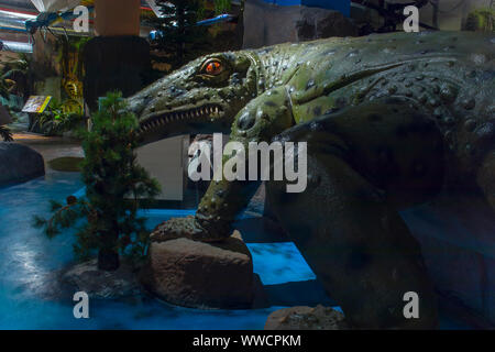 Lampang, Thailand - Sep 10, 2019:  a fossil of Sclerocephalus at Lampang Fossil Geology and Natural science Museum. High resolution image gallery. Stock Photo