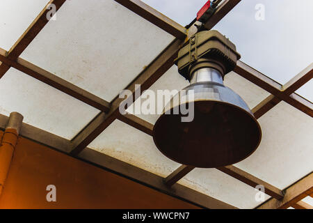 Lights and ventilation system on ceiling of the office industrial building, exhibition Hall Ceiling construction High resolution image gallery. Stock Photo