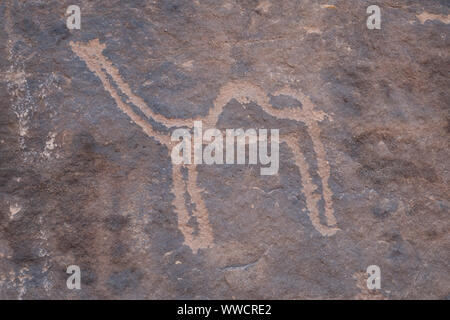 Ancient cave paintings / rock art in Ha'il Province in Saudi Arabia (world heritage site) Stock Photo