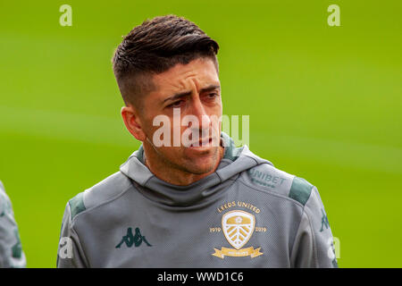 Barnsley, UK. 15th Sep, 2019. Pablo Hernandez of Leeds United arrives at Oakwell. EFL Skybet championship match, Barnsley v Leeds United at Oakwell in Barnsley on Sunday 15th September 2019. this image may only be used for Editorial purposes. Editorial use only, license required for commercial use. No use in betting, games or a single club/league/player publications. pic by Lewis Mitchell/Andrew Orchard sports photography/Alamy Live news Credit: Andrew Orchard sports photography/Alamy Live News Stock Photo