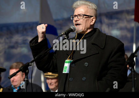 Moscow, Russia. 10th of March, 2014 Eduard Limonov speaks at a rally in support of the Russians in Ukraine in Novopushkinsky square in Moscow Stock Photo