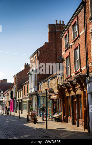 UK, County Durham, Bishop Auckland, Fore Bondgate, small independent shops in historic street Stock Photo