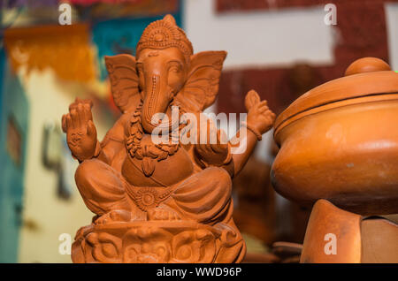 Hindu Lord Ganesh Clay clay idol sold in Goa India on the occasion of Ganesh Chaturthi festival Stock Photo