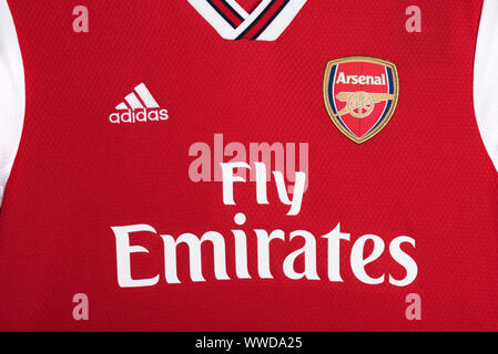 Close up of Arsenal x Adidas 19/20 Home Stock Photo