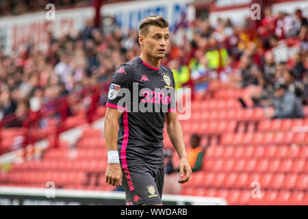 Barnsley, UK. 15th Sep, 2019. Ezgjan Alioski of Leeds United looks on. EFL Skybet championship match, Barnsley v Leeds United at Oakwell in Barnsley on Sunday 15th September 2019. this image may only be used for Editorial purposes. Editorial use only, license required for commercial use. No use in betting, games or a single club/league/player publications. pic by Lewis Mitchell/Andrew Orchard sports photography/Alamy Live news Credit: Andrew Orchard sports photography/Alamy Live News Stock Photo