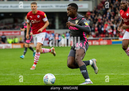 Barnsley, UK. 15th Sep, 2019. Eddie Nketiah of Leeds United in action . EFL Skybet championship match, Barnsley v Leeds United at Oakwell in Barnsley on Sunday 15th September 2019. this image may only be used for Editorial purposes. Editorial use only, license required for commercial use. No use in betting, games or a single club/league/player publications. pic by Lewis Mitchell/Andrew Orchard sports photography/Alamy Live news Credit: Andrew Orchard sports photography/Alamy Live News Stock Photo