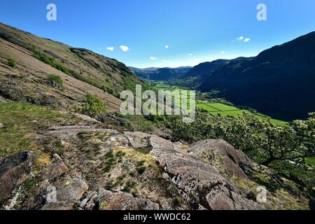 The green meadow of Seathwaite Stock Photo