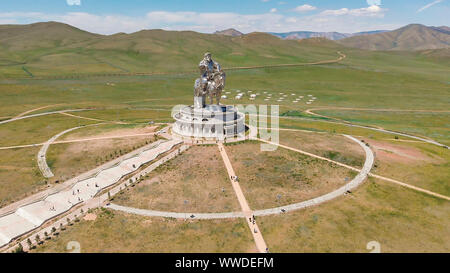 9th July, 2019: Aerial view of the Genghis Khan Equestrian Statue, Ulaanbaatar, Mongolia Stock Photo