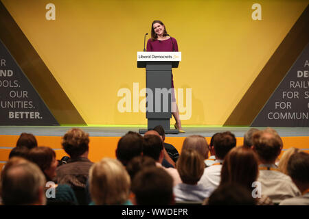 Liberal Democrat leader Jo Swinson participates in a question and answer session during the Liberal Democrats autumn conference at the Bournemouth International Centre in Bournemouth. PA Photo. Picture date: Sunday September 15, 2019. See PA story LIBDEMS Main. Photo credit should read: Jonathan Brady/PA Wire