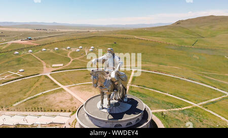 9th July, 2019: Aerial view of the Genghis Khan Equestrian Statue, Ulaanbaatar, Mongolia Stock Photo