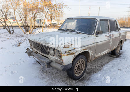 Krasnoyarsk, Russia, August 10, 2019: Russian retro Lada 2106 car on the street abandoned or stolen Stock Photo