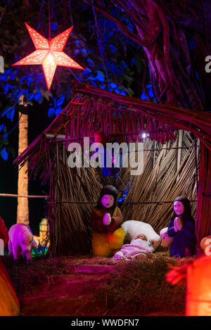 Rustic Christmas Cribs on display in Goa India Stock Photo