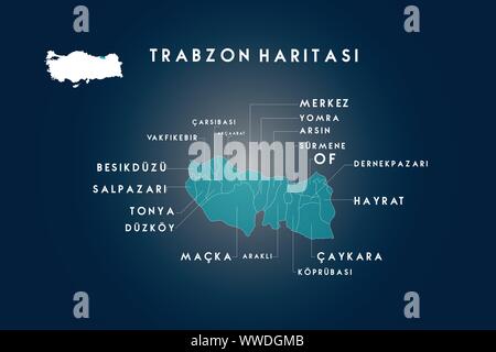 Trabzon districts carsibasi, akcaabat, vakfikebir, besikduzu, salpazari, tonya, duzkoy, macka, arakli, koprubasi, caykara, hayrat, dernekpazari, of, s Stock Vector