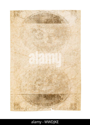 Old yellowed crumpled paper sheet isolated on a white background. Close-up blank page for notes. Stock Photo