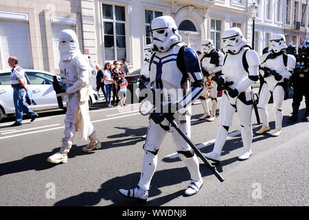 Brussels, Belgium. 15th Sep, 2019. A group of serious cosplayers during the Balloon Day Parade along the downtown boulevards in Brussels, Belgium September 15, 2019. Credit: ALEXANDROS MICHAILIDIS/Alamy Live News Stock Photo