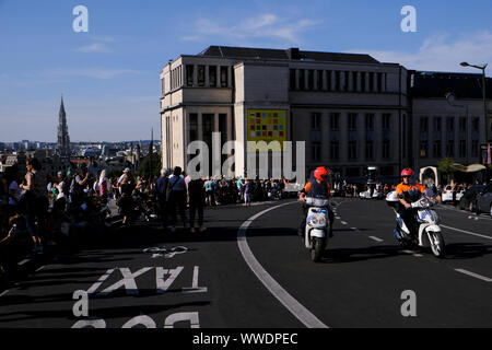 Brussels, Belgium. 15th Sep, 2019. Members of Motorcycle Police during the Balloon Day Parade along the downtown boulevards in Brussels, Belgium September 15, 2019. Credit: ALEXANDROS MICHAILIDIS/Alamy Live News Stock Photo