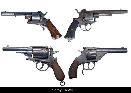 Antique firearms. Vintage revolver, pistol isolated. Stock Photo