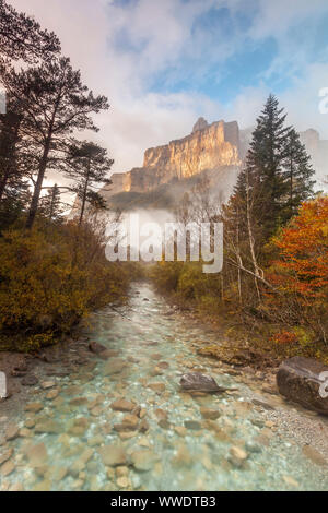 Tozal del Mallo peak and Arazas river, Ordesa Valley, National Park of Ordesa and Monte Perdido, Huesca, Spain Stock Photo